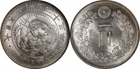 JAPAN. Yen, Year 23 (1890). Osaka Mint. Mutsuhito (Meiji). NGC MS-63.

KM-Y-A25.3; JNDA-01-10A; JC-09-10-2. Rather majestic on the obverse, this ent...
