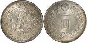 JAPAN. Yen, Year 24 (1891). Osaka Mint. Mutsuhito (Meiji). PCGS MS-64.

KM-Y-A25.3; JNDA-01-10A; JC-09-10-2. Sporting an attractive smoky-pastel nat...