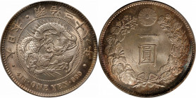 JAPAN. Yen, Year 38 (1905). Osaka Mint. Mutsuhito (Meiji). PCGS MS-64.

KM-Y-A25.3; JNDA-01-10A; JC-09-10-2. A handsome near-Gem example of the supr...