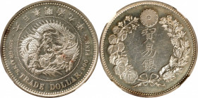 JAPAN. Trade Dollar, Year 9 (1876). Osaka Mint. Mutsuhito (Meiji). NGC MS-62 Prooflike.

KM-Y-14; JNDA-01-12; JC-09-12-1. This exceptionally handsom...
