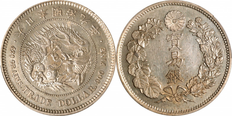 JAPAN. Trade Dollar, Year 9 (1876). Osaka Mint. Mutsuhito (Meiji). PCGS MS-61.
...