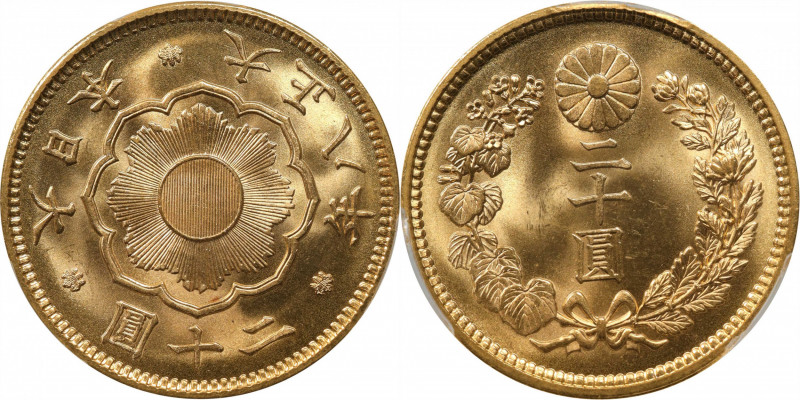 JAPAN. 20 Yen, Year 8 (1919). Osaka Mint. Yoshihito (Taisho). PCGS MS-66+.

Fr...