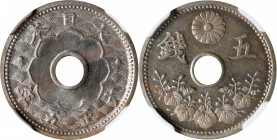 JAPAN. Copper-Nickel 5 Sen Pattern, Year 5 (1916). Osaka Mint. Yoshihito (Taisho). NGC MS-64.

KM-Pn44; JNDA-01-38 (circulation strike); JC-09-38 (s...