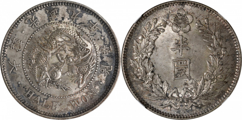 KOREA. 1/2 Won, Year 9 (1905). Kojong (as Emperor). NGC MS-62.

KM-1129. This ...