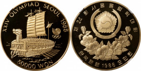 KOREA, SOUTH. 50000 Won, 1986. NGC PROOF-70 Ultra Cameo.

Fr-7; KM-59. XXIV Olympic Summer Games: Seoul. An interesting and completely flawless issu...