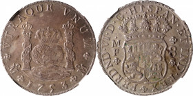 MEXICO. 8 Reales, 1753-Mo MF. Mexico City Mint. Charles III. NGC MS-63.

KM-104.1. Exhibiting almost a matte-like nature to the surfaces, this deep ...
