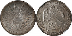 MEXICO. 8 Reales, 1887-As ML. Alamos Mint. NGC MS-63.

KM-377; DP-As27. Dunigan and Parker describe this date as " VERY SCARCE in uncirculated condi...