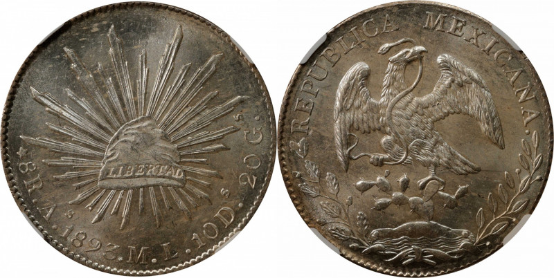 MEXICO. 8 Reales, 1893-As ML. Alamos Mint. NGC MS-64+.

KM-377; DP-As33. This ...