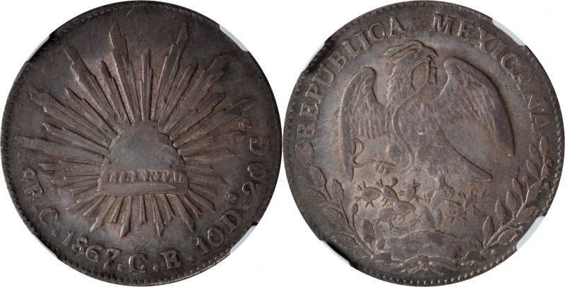 MEXICO. 8 Reales, 1867-C CE. Culiacan Mint. NGC MS-65.

KM-377.3; DP-Cn24. A S...