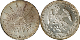 MEXICO. 8 Reales, 1897-Go RS. Guanajuato Mint. PCGS MS-64.

KM-377.8; DP-Go80. This bright and dazzling example is sharply struck and highly lustrou...