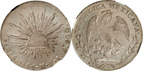 MEXICO. 8 Reales, 1844-Mo MF. Mexico City Mint. NGC MS-63+.

KM-377.10; DP-Mo28. This charming beauty demonstrates a robust white luster and a beaut...
