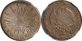 MEXICO. 8 Reales, 1856-Mo GF. Mexico City Mint. NGC MS-63+.

KM-377.10; DP-Mo42. A handsome Choice example, this pretty 8 Reales is fully struck, wi...