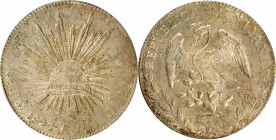 MEXICO. 8 Reales, 1894-Mo AM. Mexico City Mint. PCGS MS-64.

KM-377.10; DP-Mo80. A fully glistening and sharply struck near-Gem, this dazzling examp...