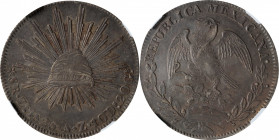 MEXICO. 8 Reales, 1825-Zs AZ. Zacatecas Mint. NGC AU-58.

KM-377.13; DP-Zs01. This exceptionally handsome and early piece displays a deep tone acros...