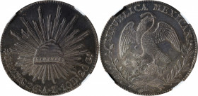 MEXICO. 8 Reales, 1826-Zs AZ. Zacatecas Mint. NGC AU-55.

KM-377.13; DP-Zs03. RARE according to Resplandores, this handsome beauty far exceeds norma...