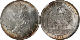 MEXICO. Peso, 1872-Go S. Guanajuato Mint. NGC MS-60.

KM-408.4. This pleasant Mint State example presents a wonderfully strong luster and some hands...