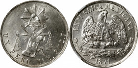 MEXICO. Peso, 1871-Mo M. Mexico City Mint. NGC MS-63.

KM-408.5. A blast white and incredibly blazing example, this choice crown radiates with lustr...