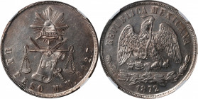 MEXICO. Peso, 1872-Mo M. Mexico City Mint. NGC MS-62.

KM-408.5. This wholesome Peso provides exceptional strike quality and handsome luster, and re...