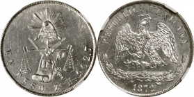 MEXICO. Mint Error -- Struck Through -- Peso, 1872-Zs H. Zacatecas Mint. NGC MS-61.

KM-408.8. Quite dramatic and overt, this Mint State specimen-- ...