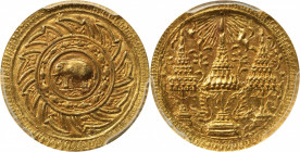 THAILAND. Gold Salung (1/4 Baht), ND (1864). Rama IV. PCGS MS-63.

Fr-21; KM-Y-9a. A superbly attractive example in gold, as such it is RARELY encou...