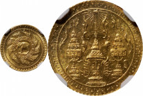 THAILAND. 2-1/2 Baht, ND (1894). Rama V. NGC MS-64+.

Fr-26d; KM-Y-13.5. A tremendous minor in gold, this glistening near-Gem radiates with a high d...