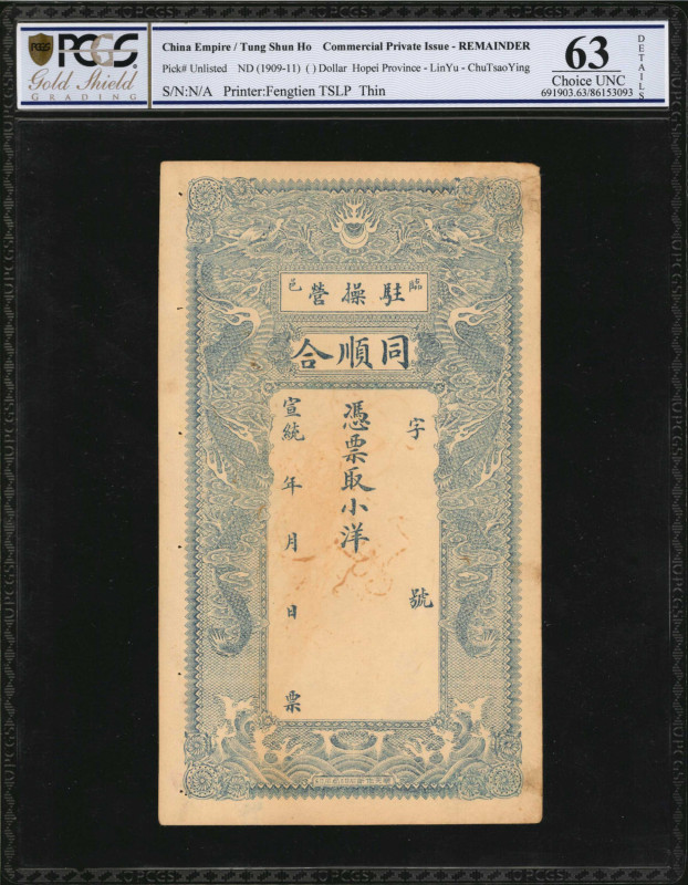 (t) CHINA--EMPIRE. Hopei Province. ( ) Dollar, ND (1909-11). P-Unlisted. Remaind...