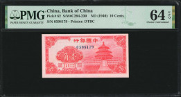 (t) CHINA--REPUBLIC. Bank of China. 10 Cents, ND (1940). P-82. PMG Choice Uncirculated 64 EPQ.

Estimate: USD 50-100