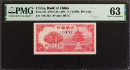 (t) CHINA--REPUBLIC. Bank of China. 10 Cents, ND (1940). P-82. PMG Choice Uncirculated 63.

Estimate: USD 40-60