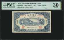 (t) CHINA--REPUBLIC. Bank of Communications. 1 Yuan, 1919. P-125a. PMG Very Fine 30.

(S/M#C126-131). Printed by BEPP. Harbin.

Estimate: USD 300-...