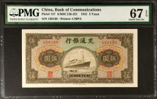 CHINA--REPUBLIC. Bank of Communications. 5 Yuan, 1941. P-157. PMG Superb Gem Uncirculated 67 EPQ.

Estimate: USD 100-200