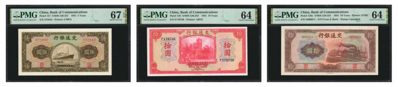 CHINA--REPUBLIC. Lot of (3). Bank of Communications. 1, 5 & 10 Yuan, 1941. P-157...