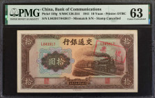 (t) CHINA--REPUBLIC. Bank of Communications. 10 Yuan, 1941. P-159g. Mismatched Serial Number. PMG Choice Uncirculated 63.

Stamp cancelled. Mismatch...