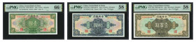 CHINA--REPUBLIC. Lot of (3). Central Bank of China. 1, 10 & 100 Dollars, 1928. P-195c, 197h & 199f. PMG Choice About Uncirculated 58 & Gem Uncirculate...