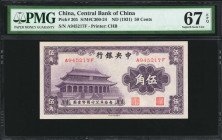 (t) CHINA--REPUBLIC. Central Bank of China. 50 Cents, ND (1931). P-205. PMG Superb Gem Uncirculated 67 EPQ.

Estimate: USD 250-500