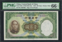 (t) CHINA--REPUBLIC. Central Bank of China. 100 Yuan, 1936. P-220a. PMG Gem Uncirculated 66 EPQ.

Estimate: USD 200-400