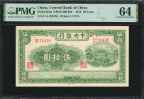 (t) CHINA--REPUBLIC. Central Bank of China. 50 Yuan, 1941. P-242a. PMG Choice Uncirculated 64.

(S/M#C300-166). Printed by CTPA.

Estimate: USD 30...