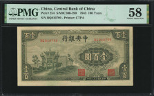 (t) CHINA--REPUBLIC. Central Bank of China. 100 Yuan, 1943. P-254. PMG Choice About Uncirculated 58.

(S/M#C300-190). Printed by CTPA.

Estimate: ...