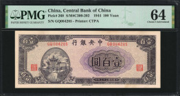 (t) CHINA--REPUBLIC. Central Bank of China. 100 Yuan, 1944. P-260. PMG Choice Uncirculated 64.

(S/M#C300-202). Printed by CTPA.

Estimate: USD 15...
