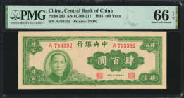 (t) CHINA--REPUBLIC. Central Bank of China. 400 Yuan, 1944. P-263. PMG Gem Uncirculated 66 EPQ.

(S/M#C300-211). Printed by TYPC. Gem.

Estimate: ...