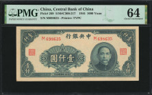 (t) CHINA--REPUBLIC. Central Bank of China. 1000 Yuan, 1944. P-269. PMG Choice Uncirculated 64.

(S/M#C300-217). Printed by TYPC.

Estimate: USD 3...