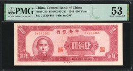 (t) CHINA--REPUBLIC. Central Bank of China. 400 Yuan, 1945. P-280. PMG About Uncirculated 53.

(S/M#C300-233). Printed by CPF.

Estimate: USD 150-...