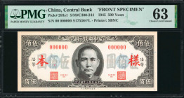 CHINA--REPUBLIC. Lot of (2). Central Bank. 500 Yuan, 1945 & ND (1945). P-283s1 & 283s2. Front & Back Specimens. PMG Choice Uncirculated 63.

PMG com...
