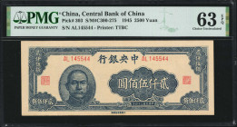 (t) CHINA--REPUBLIC. Central Bank of China. 2500 Yuan, 1945. P-303. PMG Choice Uncirculated 63 EPQ.

Estimate: USD 200-400