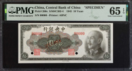 (t) CHINA--REPUBLIC. Central Bank of China. 10 Yuan, 1945. P-390s. Specimen. PMG Gem Uncirculated 65 EPQ.

(S/M#C302-4). Printed by ABNC.

Estimat...