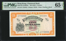 (t) HONG KONG. The Chartered Bank. 5 Dollars, ND (1967). P-69. PMG Gem Uncirculated 65 EPQ.

Estimate: USD 250-350