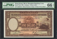 (t) HONG KONG. The Hong Kong & Shanghai Banking Corporation. 5 Dollars, 1941. P-173d. PMG Gem Uncirculated 66 EPQ.

Estimate: USD 400-600