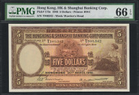 (t) HONG KONG. The Hong Kong & Shanghai Banking Corporation. 5 Dollars, 1946. P-173e. PMG Gem Uncirculated 66 EPQ.

Estimate: USD 300-500