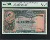 (t) HONG KONG. The Hong Kong & Shanghai Banking Corporation. 10 Dollars, 1949-53. P-179Aa. PMG Gem Uncirculated 66 EPQ.

Estimate: USD 250-500