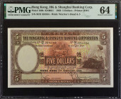 (t) HONG KONG. The Hong Kong & Shanghai Banking Corporation. 5 Dollars, 1959. P-180b. PMG Choice Uncirculated 64.

Estimate: USD 100-200