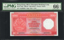 (t) HONG KONG. The Hong Kong & Shanghai Banking Corporation. 100 Dollars, 1985-87. P-194a. PMG Gem Uncirculated 66 EPQ.

Estimate: USD 125-175